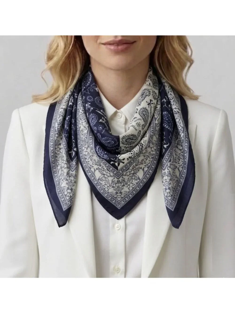 ❤️New Elegant Women Square Silky Soft Scarf Head Top hijab Navy Floral Paisley
